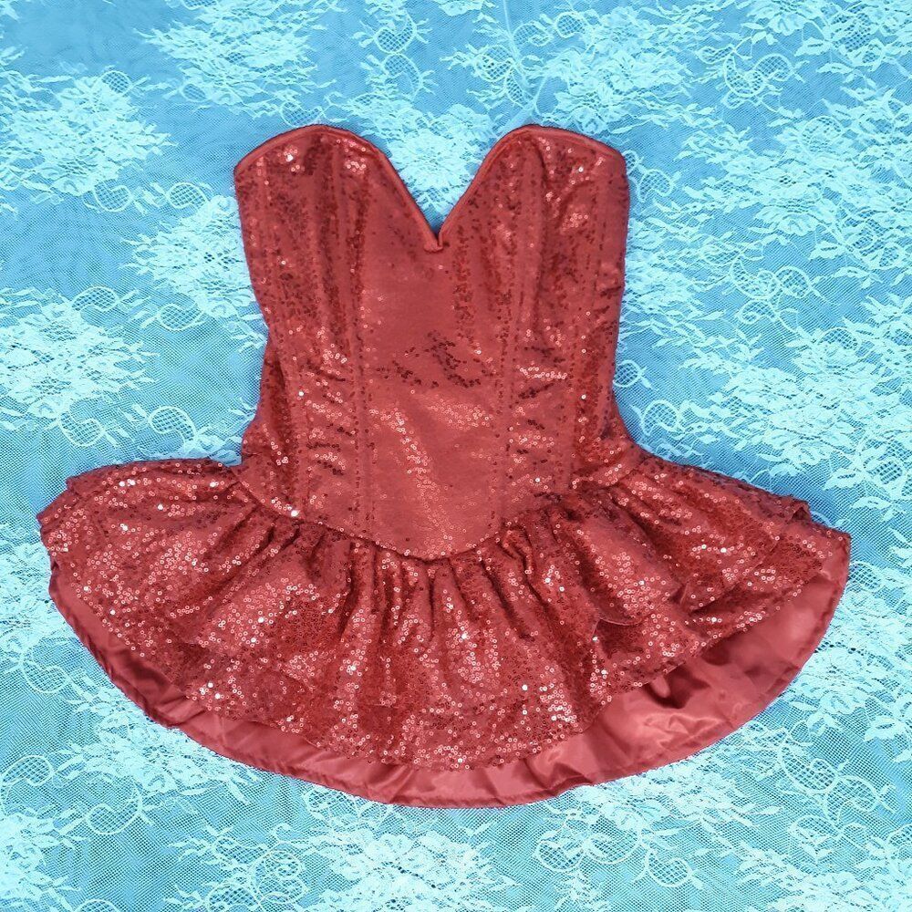 25"-28" Daisy Corsets red sequined corset ruffled mini dress size small medium